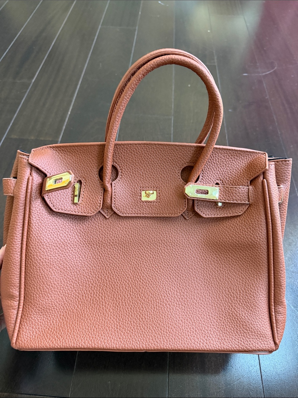 Amazon Pebbled Satchel Bag in Cognac